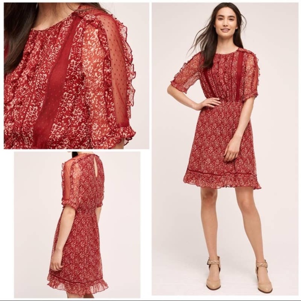 Anthro Floreat Red Amber Ruffle Lace Dress 6